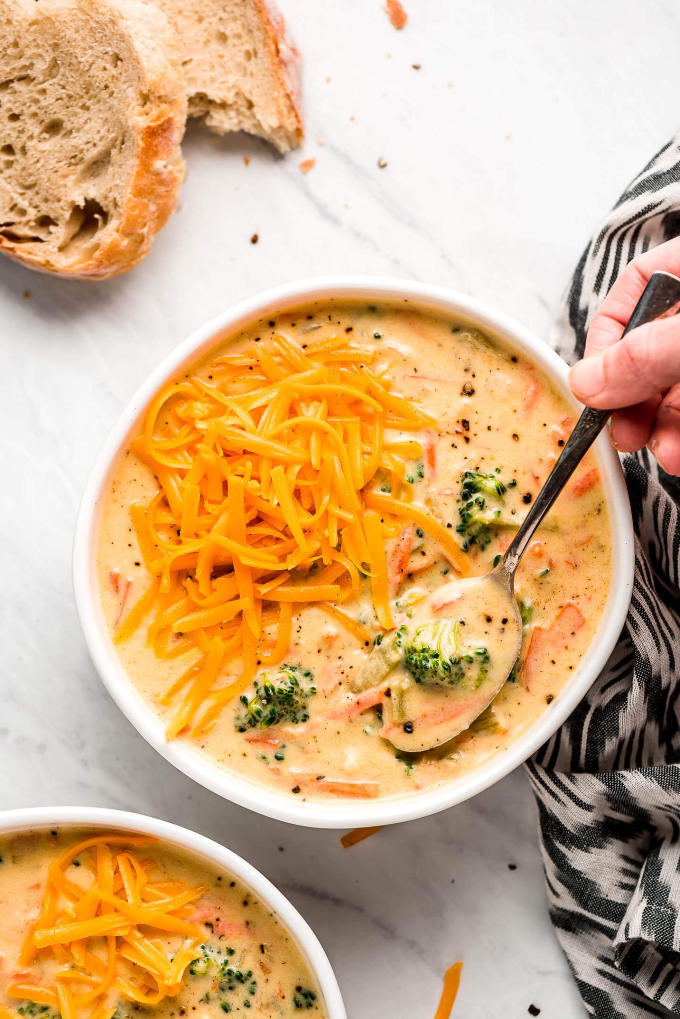 Thick Creamy Broccoli Cheddar Soup Garnish Glaze