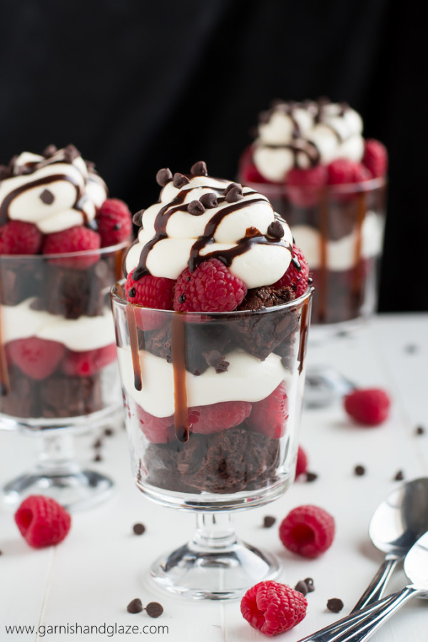 Raspberry Brownie Cheesecake Trifles Garnish And Glaze