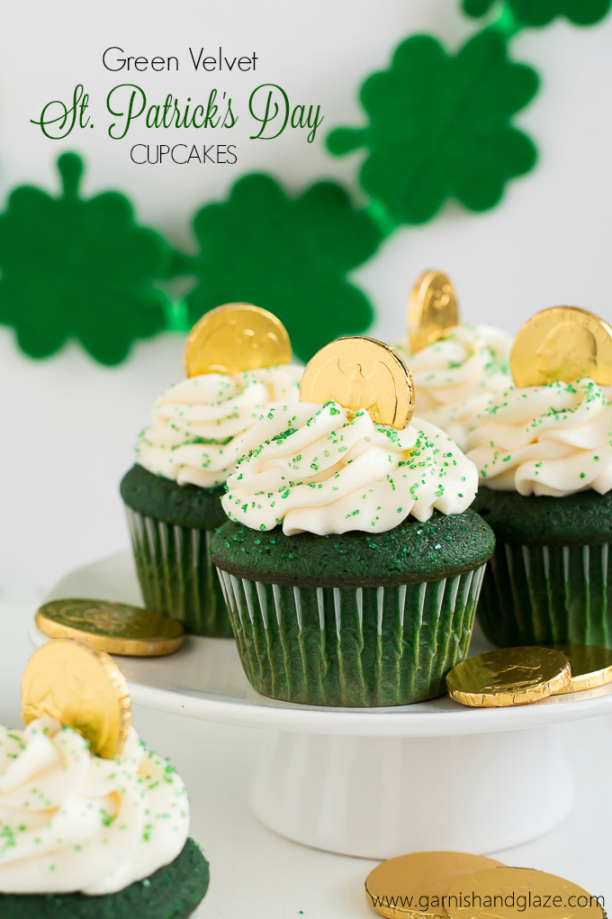 Green Velvet St. Patrick's Day Cupcakes - Garnish & Glaze