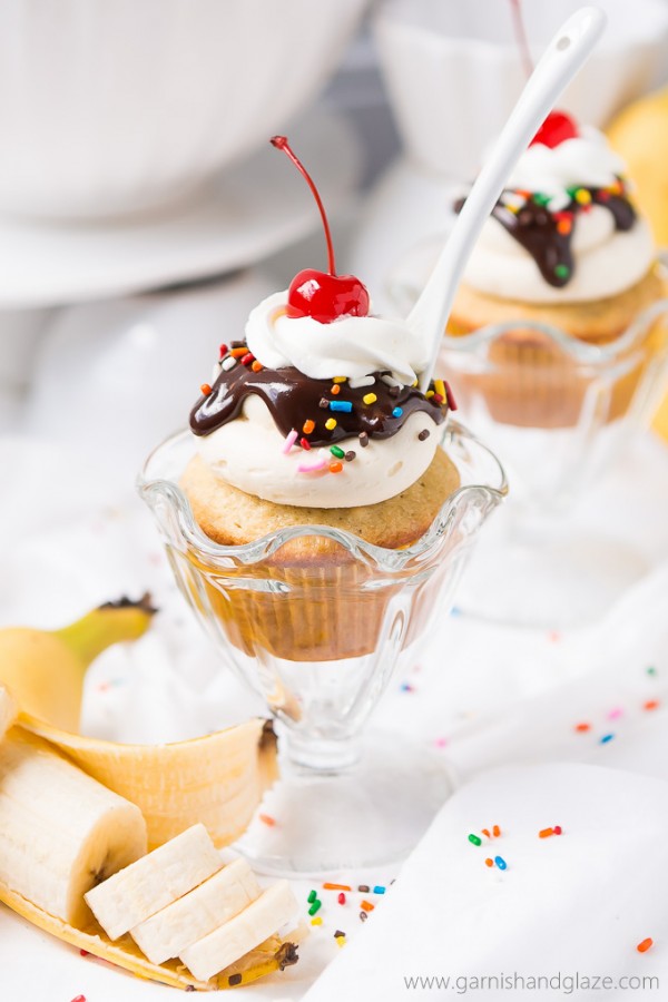 Banana Split Cupcakes - Garnish & Glaze