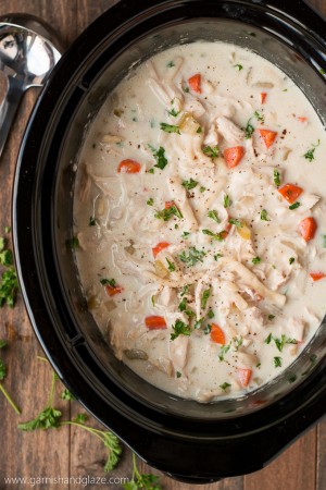 Slow Cooker Creamy Chicken Noodle Soup - Garnish & Glaze