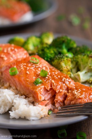 One Pan Sesame Ginger Salmon and Broccoli - Garnish & Glaze