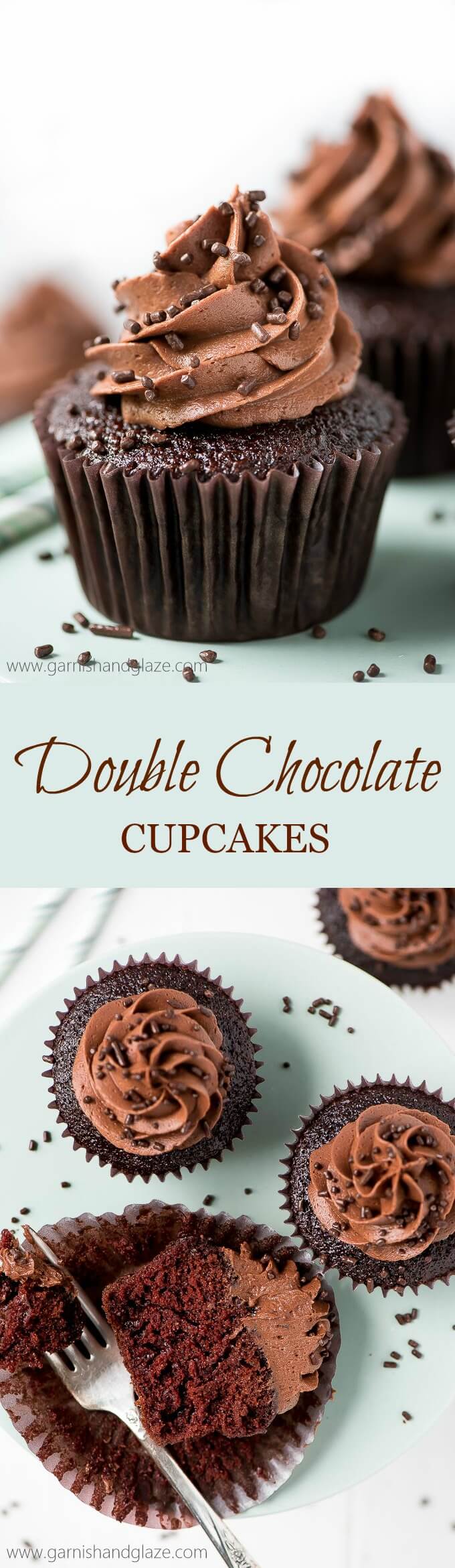One Bowl Double Chocolate Cupcakes - Garnish & Glaze