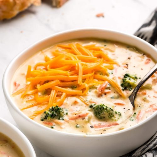 Thick & Creamy Broccoli Cheddar Soup - Garnish & Glaze