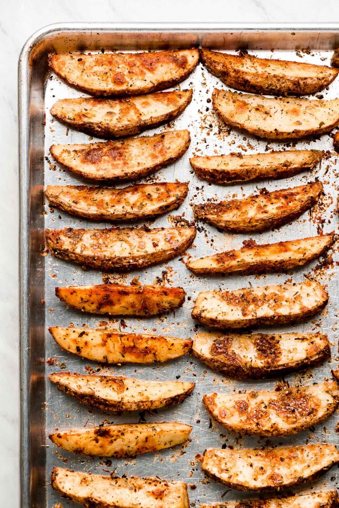 The BEST Crispy Baked Potato Wedges - Garnish & Glaze