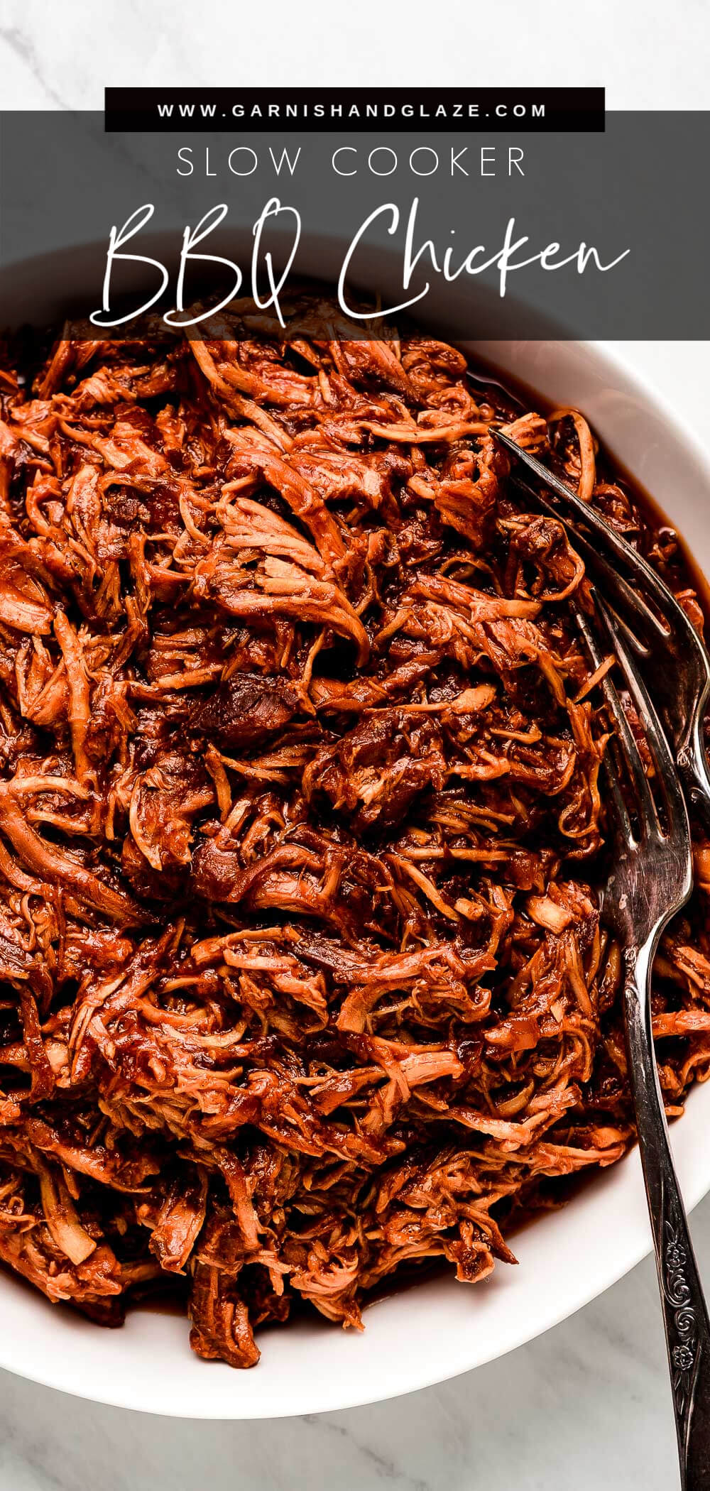 Slow Cooker Shredded BBQ Chicken - Garnish & Glaze